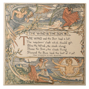 Carreau Grue vintage de Walter : Le vent et le soleil