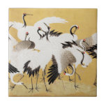 Carreau Grues d'horloges japonaises Vintage Bird Rich Clas<br><div class="desc">Cette image est basée sur le troupeau japonais de grues (18ème siècle) peinture vintage par Ishida Yutei. Image du domaine public de l'Institut d'Art de Minneapolis.</div>