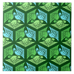 Carreau Grues japonaises, Jade Green et Bleu clair