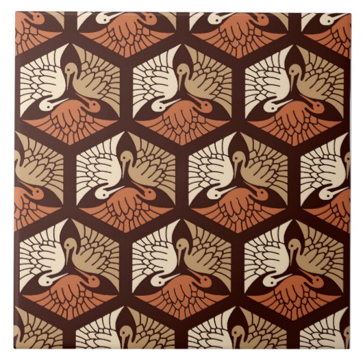 Carreau Grues japonaises, Tan, Rouille & Chocolat Brown (Devant)