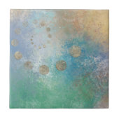 Carreau Grunge Côtière | Aquarelle bleu et vert or (Devant)