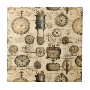 Carreau Grunge Rustic Steampunk Horloge (14)