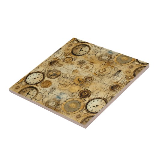 Carreau Grunge Rustic Steampunk Horloge (5) (Côté)