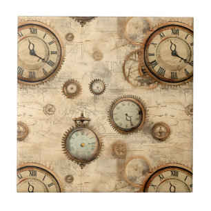 Carreau Grunge Rustic Steampunk Horloge (6)