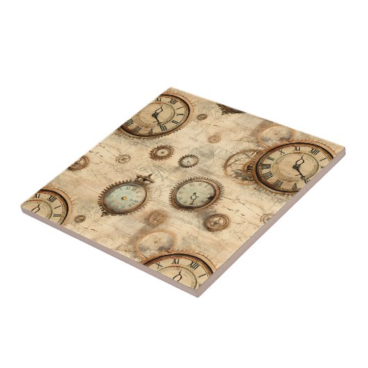 Carreau Grunge Rustic Steampunk Horloge (6) (Côté)