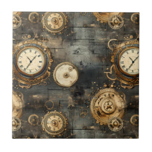 Carreau Grunge Rustic Steampunk Horloge (8)