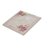 Carreau Grunge rustique rétro texture beige fleurs rose fl (Côté)