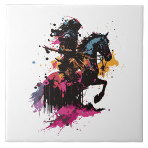 Carreau Guerrier équitation cheval en aquarelle