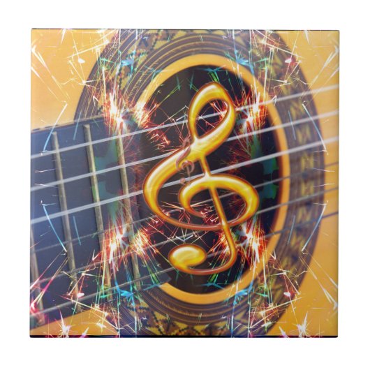 Carreau Guitare acoustique psychédélique, conception de pa (Devant)
