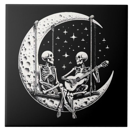 Carreau Guitare de lune de couple de squelette (Devant)