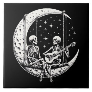 Carreau Guitare de lune de couple de squelettes