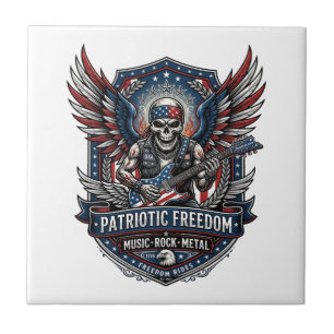 Carreau Guitariste de la Liberté Patriotique Crâne Musique