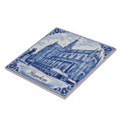 Carreau Haarlem church Delft Blue style ceramic tile (Côté)