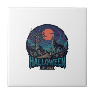 Carreau Halloween Est Hurlement Loup Lune Rouge Main Zombi