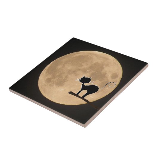 Carreau Halloween gothique chat noir avec pleine lune (Côté)