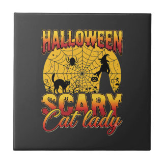 Carreau Halloween Scary Cat Lady Witch Spider Web