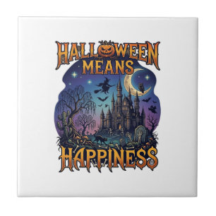 Carreau Halloween signifie bonheur Château hanté Sorcière