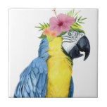 Carreau Halo tropical - Perroquet<br><div class="desc">"Halo II tropical" de Grace Popp. Comprend un oiseau Macaw portant une fleur d'hibiscus.</div>