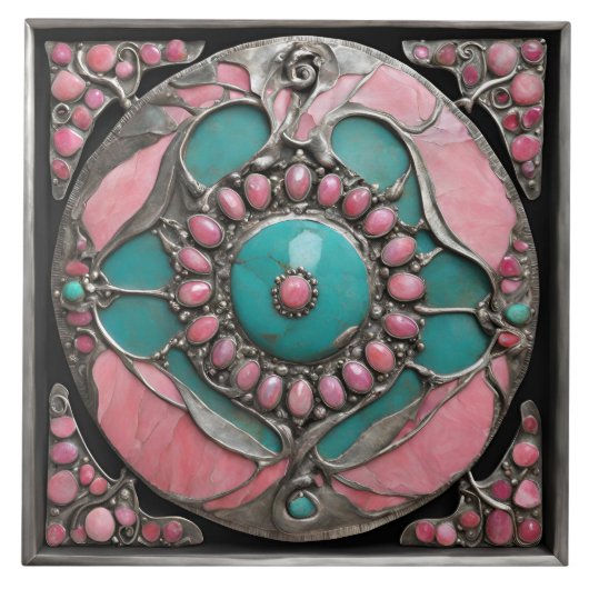 Carreau Handcrafted Gemstone-Inspired Mandala Mosaic (Devant)