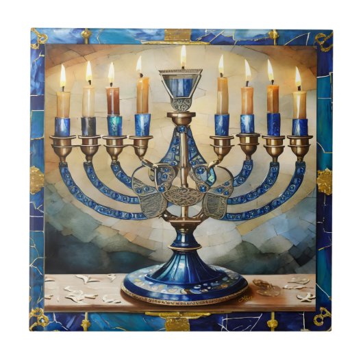 Carreau Hanoukka bleue Menorah (Devant)
