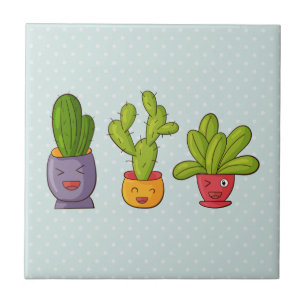 Carreau Happy Cute Cactus dans les pots de fleurs Illustra