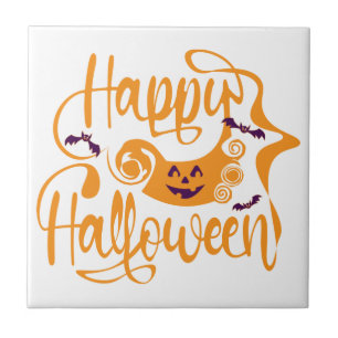 Carreau Happy Halloween chauves-souris Jack-o'-lantern