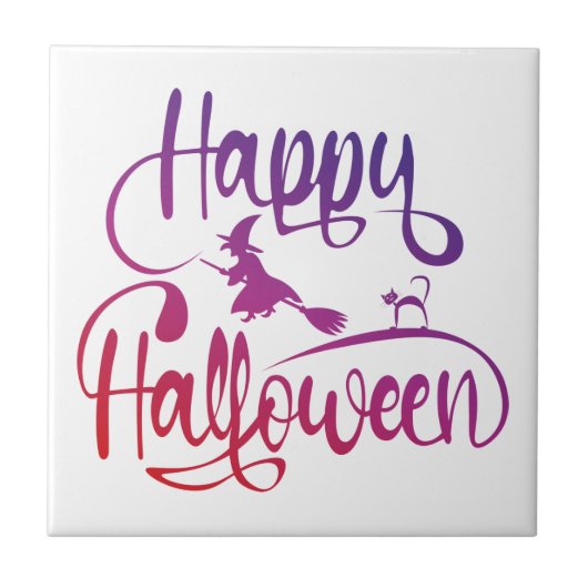 Carreau Happy Halloween dégradé volant sorcière chat (Devant)