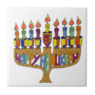 Carreau Happy Hanukkah Dreidels Menorah