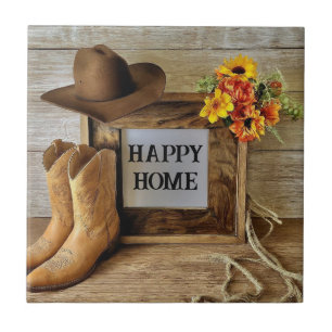 Carreau Happy Home Cowgirl Style Cowboy Avec Bottes Cowboy