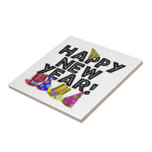 Carreau Happy New Year - Black Text with Party Hats (Côté)
