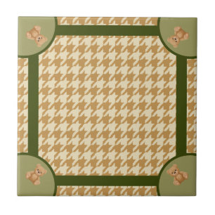 Carreau Haut Houndstooth avec Ours en Peluche,