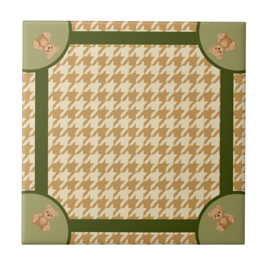 Carreau Haut Houndstooth avec Ours en Peluche, (Devant)