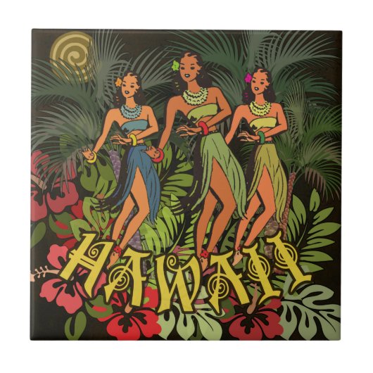 Carreau Hawaii Aloha Palm Hula Art Design (Devant)