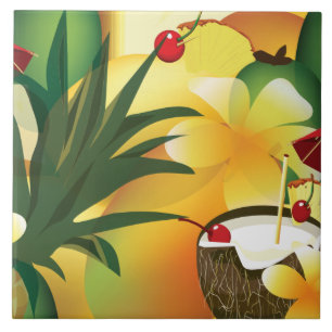 Carreau Hawaiian Luau Tropical Tiki Bar Grande Tuile