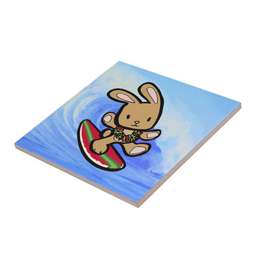 Carreau Hawaiian Surfing Bunny Cartoon de vacances (Côté)