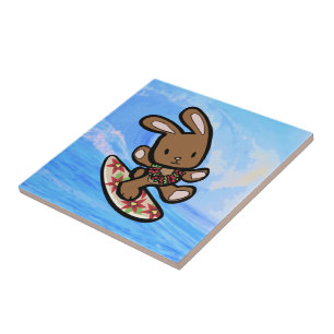 Carreau Hawaiian Surfing Bunny Cartoon de vacances
