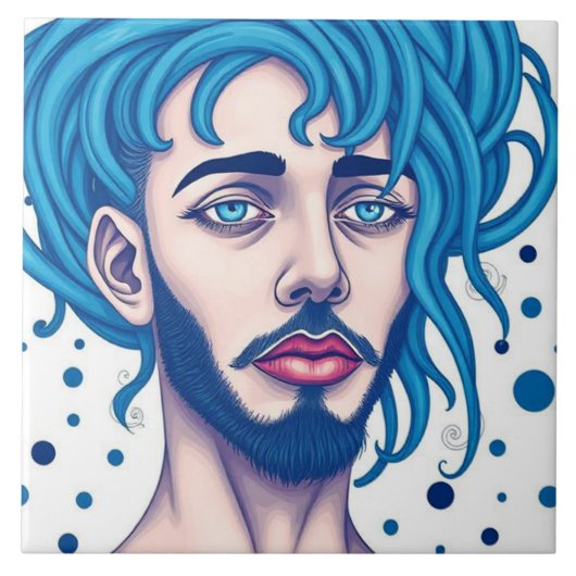 Carreau Head Of Bearded Blue Haired Alien Sci-Fi Art (Devant)