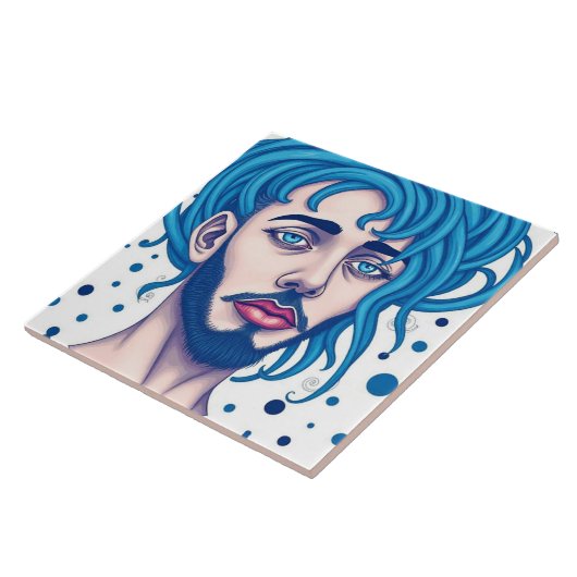 Carreau Head Of Bearded Blue Haired Alien Sci-Fi Art (Côté)