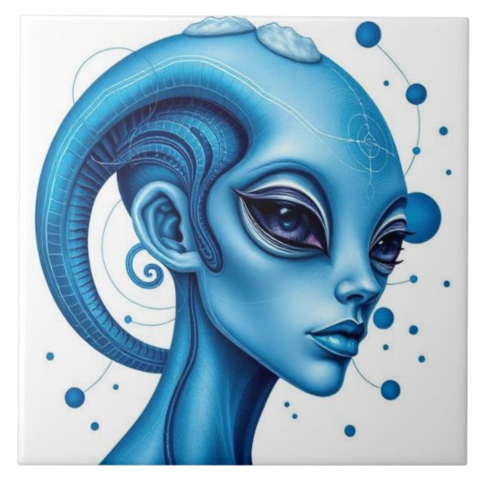 Carreau Head Of Blue Alien Closeup Sci-Fi Art (Devant)