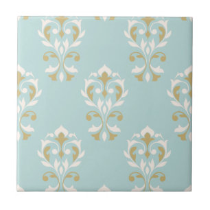 Carreau Heart Damask Big Ptn Cream & Gold sur Blue