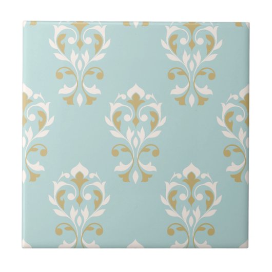 Carreau Heart Damask Big Ptn Cream & Gold sur Blue (Devant)