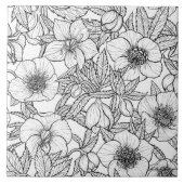 Carreau Hellebores en noir et blanc (Devant)