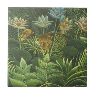 Carreau Henri Rousseau Jungle Tropical Lion Impression Vin