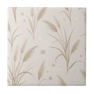 Carreau Herbe de Pampas Bohème Beige Marron Motif Étoile (
