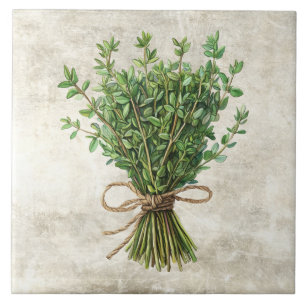 Carreau Herbes aquarelles rustiques avec motif ficelle