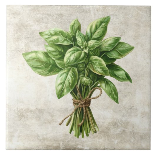 Carreau Herbes aquarelles rustiques Basilic avec motif fic (Devant)