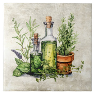 Carreau Herbes et épices rustiques en bouteilles et pots 