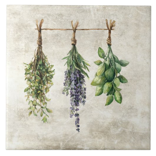 Carreau Herbes Fleurs Aquarelle Rustique (Devant)