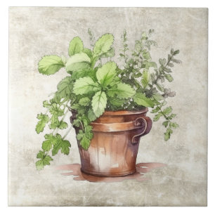 Carreau Herbes rustiques Aquarelles neutres Vintages