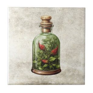 Carreau Herbes rustiques Bouteille vintage Cottage Céramiq